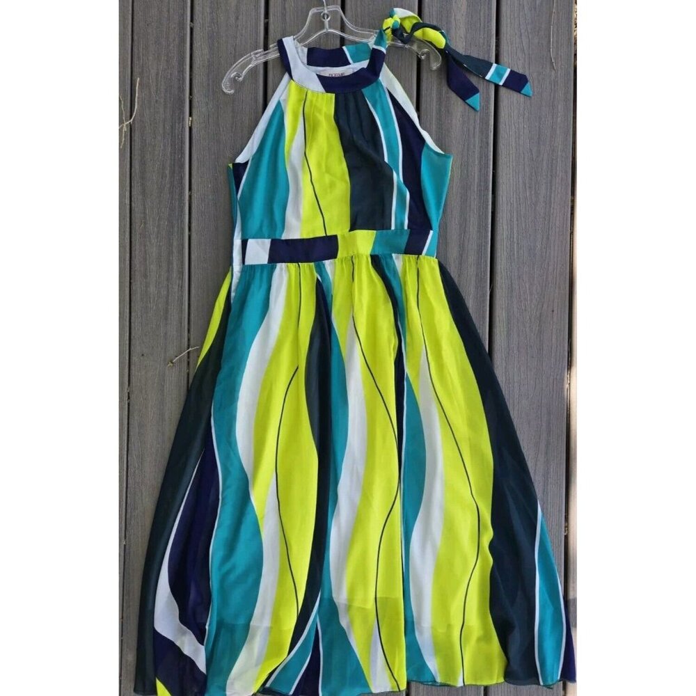 Borme Halter Dress Blue/Green Swirl Bohemian XL Green Blue White Maxi